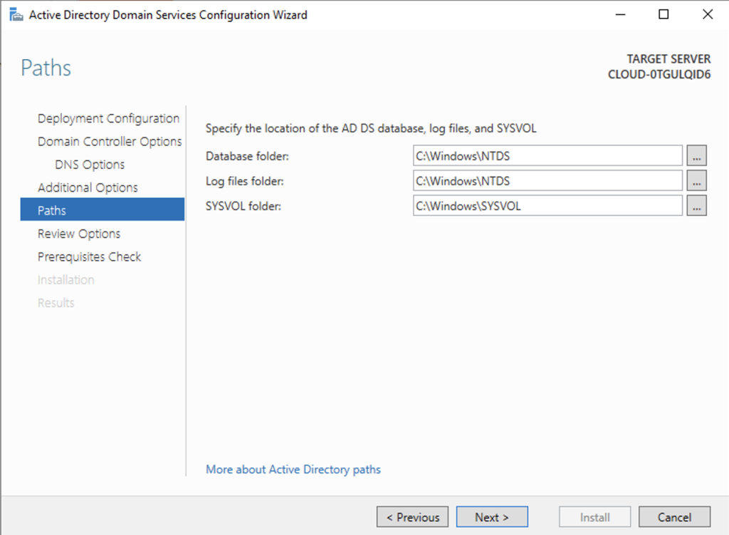 Active Directory 2022 - NTDS & SYSVOL paths